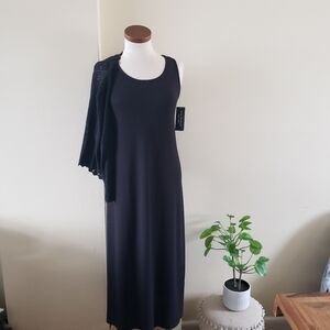 ISAAC MIZRAHI BNWT 2pc Dress Set - Maxi & Knit Open Cardi - Black S